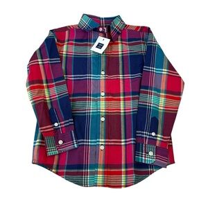 Janie & Jack Boys Plaid Button Down Shirt Long Sleeve Preppy Casual Size 5